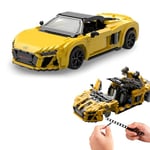 JAMARA Audi R8 Spyder 402836 Briques à l'échelle 1:14, modélisme, kit de Bricolage Voiture de Course, 1440 pièces, à partir de 8 Ans, siège réglable, Capot Avant Manuel Jaune