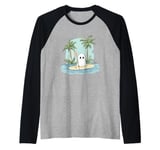 Funny Ghost Stand Up Paddle Halloween Lake Summer Costume Raglan Baseball Tee