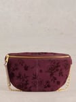 White Stuff Leather Floral Jacquard Mini Sling Bag, Plum/Multi