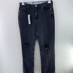 River Island Black Ripped High Waist Stove Straight Jeans, Size 12R, RRP £45