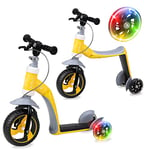 MoMi ELIOS 2-in vélo draisienne et Trottinette Tricycle avec Roues PU, Volant réglable en Hauteur, Les Roues LED s'allument Pendant la Conduite