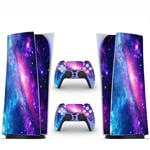1 Tek PlayStation 5 Digital Edition Full Console Skin Wrap Decal Set for PS5, Vinyl, Sticker, Faceplate Protective Cover - Console and 2 Controllers Skin Set - Purple Galaxy