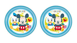 ALMACENESADAN 4734 - Pack Disney Mickey Mouse - Composé de 2 assiettes réutilisables pour anniversaire, collations ou usage quotidien, diamètre 18,5 cm - Produit réutilisable, sans BPA