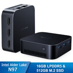 Blackview MP80 Mini PC - 16 GB RAM 512 GB M.2 SSD-lagring, Windows 11 Pro, 2,4G+5G WiFi, Intel Alder Lake N97, 3,60 GHz - Blå