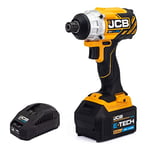 JCB 18V Brushless Cordless Impact Driver, 5.0ah Lithium-ion Battery, Fast Charger, Variable Speed & Built in Led Light, Rubber Grip and 3 Year Warranty