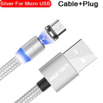 câble Micro USB/type-c magnétique pour recharge rapide et données (Iphone 7,Samsung,Xiaomi) - Type For Micro Silver-2m