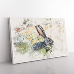 Big Box Art Hare in The Bushes Watercolour Canvas Wall Art Print Ready to Hang Picture, 76 x 50 cm (30 x 20 Inch), Greige, Yellow, Grey, Olive, Green, Black