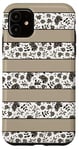 Coque pour iPhone 11 Beige Rayures Blanc Noir Motif Floral Élégant Femmes