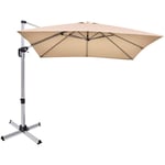 Costway - Parasol Déporté Carré 3M avec Base en Croix Poteau en Aluminium Rotatif à 360° Manivelle Inclinable 8 Baleines Beige