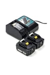 2x Makita BL1850B / 18V LXT batterier + laddare (18 V, 5Ah)