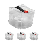 Relaxdays Jerrican d’Eau en Lot de 4, 10 l, Pliable, Robinet, poignée, sans BPA, Plastique, Camping, Transparent