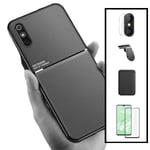 Kit Coque Magnétique Lux + Portefeuille Magnétique Noir + Film de Verre Trempé 5D à Couverture Complète + Film Caméra Arrière + Support Magnétique L Conduite en toute sécurité pour Xiaomi Redmi 9A Sport