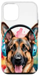 Coque pour iPhone 14 Berger Allemand Écouteurs Chien Alsacien Animaux Imprimé