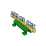Bornier de terre IP00 vert 9 bornes pour câble de 1,5 à 16mm² - rail DIN - MOREK