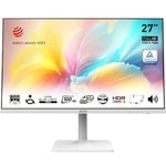 MSI Modern MD272XPW 27 Inch FHD Office Monitor - 1920 x 1080 IPS Panel, 100 Hz, Eye-Friendly Screen, HDR Ready, Built-in Speakers, 4-Way Adjustable, KVM - DP 1.2a, HDMI 1.4b, USB Type-C