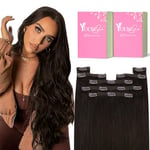 YoungSee 135g Extension Cheveux Naturel Clip Brun Fonce 40 Cm Extension a Clip Cheveux Naturel Brun Fonce Extension Clip Vrai Cheveux Brun Fonce Extension Cheveux Naturel Lisse Clip Brun Fonce 7pcs