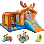 Goplus - Château Gonflable xxl pour 4 Enfants 3-10 Ans Forme Wapiti Renne Noel Aire de Jeux Gonflable avec Trampoline, Toboggan et 2 Piscine Jeu de