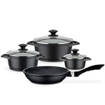 GSW Lot de 7 casseroles et poêles Gourmet Granit - Set de casseroles et poêles de qualité supérieure avec couvercle - Compatible induction et four - Fonte d'aluminium