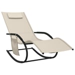 Transat Chaise Longue Bain De Soleil Lit De Jardin Terrasse Meuble D'extérieur 147 Cm À Bascule Acier Et Textilène Crème Helloshop26 02_0012967