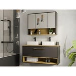 Vente-unique Meuble de salle de bain suspendu anthracite avec double vasque à poser et armoire de toilette - 120 cm - YANGRA