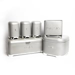 6pc Gift-Boxed Shadow Grey Storage Set with Tea, Coffee & Sugar Canisters, Utensil Store, Cake Tin and Bread Bin