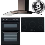 SIA 60cm Double Electric Oven, 90cm 5 Zone Induction Hob And Curved Glass Hood