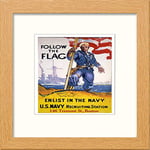 Lumartos, Vintage Poster Follow The Flag, Enlist In The Navy Contemporary Home Decor Wall Art Print, Light Oak Frame, 12 x 12 Inches