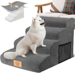 MASTERTOP Dog Steps, 4-Step Dog Stairs for Bed and Sofa, Pet Steps with Waterproof and Removable Cover, High Density Foam Dog Ramp for Small Dogs, Older Cats - Grey, 73 x 40 x 51cm