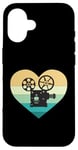 Coque pour iPhone 16 Projecteur de cinéma en forme de cœur avec inscription « Ich liebe Kino »