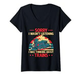 Womens Thinking About Trains Model Railroad Conductor Wagon Train V-Neck T-Shirt