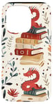 Coque pour iPhone 15 Pro Motif de ver de bibliothèque Cute Dragon Books Cottagecore