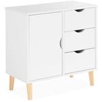 Sweeek - Commode enfant. 1 porte et 3 tiroirs. 2 étagères. blanc. pieds en pin