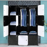 Alightup Armoire Penderie Modulable Portable Grande Capacité Storage avec Portes Étagère de Etagères Empilables Plastique Rangement Chambre Adultes pour Chaussures Vêtements Jouets Noir 12 Cubes