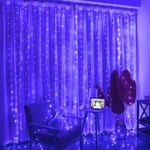 Guirlande lumineuse LED bleue rideau 3x1m, 8 modes avec télécommande pour mariage et décoration de Noël