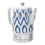 BELLA Electric Kettle and Tea Pot, Ceramic Water Heater with Detachable Swivel Base, Auto Shut Off and Boil Dry Protection, 1.5 Liter, Blue Aztec