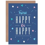 Wee Blue Coo Motivational Quote Think Happy 90s Blank Greeting Card De motivation Citation Heureux