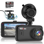 Dash Cam Front and Rear with 64GB Card, 1080P Full HD 3" IPS Screen Dual Dashcam 170° Wide Angle Car Dashboard Camera with Night Vision Parking Mode Monitor Motion Detection, G-Sensor, Loop Recording