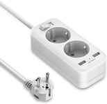 Multiprise Usb, Bloc Multiprises 2 Prises Avec 2 Ports Usb Chargeur Prise Avec Cable Multiprises Electrique Avec Interrupteur Convient Pour La Maison, Les Voyages 1.5M-Blanc[MUL210108]