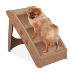 Relaxdays Dog Stairs, 4 Steps, Pets Access Ramp, Climbing Aid Bed, Sofa & Car, Max. 100 kg, 49x39x61 cm, Beige, 49 x 39 x 61 cm