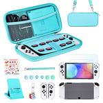 Younik Switch OLED Accessories Bundle, 17 in 1 Switch OLED Accessories Kit Include Switch Carrying Case with 9 Game Card Slots, Adjustable Stand, Protective Case for Switch Console & J-Con(Blue)