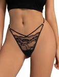 ohyeahlady Grande Taille Mini String Ficelle Dentelle Femme String Tanga Chic Hot Micro String G String T-Back Lingerie Femme Dentelle sous-vêtement(XXL,Noir)