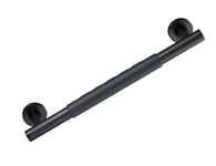 WENKO Wall grab rail Secura 40.5 cm, bathroom safety rail and shower support handle for shower, bath or toilet, made of stainless steel with non-slip soft-touch grip surface, black