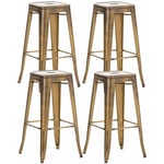 Décoshop26 - Lot de 4 tabourets de bar style industriel avec repose-pieds en métal doré