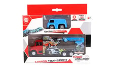 TURBO CHALLENGE - Camion de Transport Catapulte - Die Cast - 020310-1/28 - Voiture Rétro-Friction et Roues Libres - Rouge - Métal - À Partir de 3 Ans