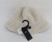 LADIES MARKS AND SPENCER NATURAL AND KHAKI FAUX FUR REVERSIBLE PULL ON HAT S/M