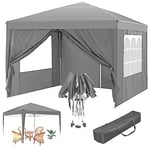 Gr8 Garden Premium Grey Pop Up Gazebo With Side Wall Panels Outdoor Waterproof Beach Party Festival Camping Tent Canopy Wedding Marquee Awning Shade 3m x 3m x 2.5m