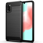 PIXFAB For Samsung Galaxy A41 (6.1") Case, [Slim Fit] Shockproof Brushed Carbon Fibre [Protective Case] Cover, Gel Rubber Phone Case With [Screen Protector] For Samsung Galaxy A41 (SM-A415F) - Black
