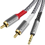 SUCESO Câble Cinch Jack Audio 3.5mm Mâle vers 2 RCA Mâle Auxiliaire Stéréo Nylon Compatible avec Téléphone iPod Amplificateur Chaîne HiFi Home Cinéma TV Autoradio Enceinte Barre de Son -2M