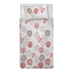 PENSIERI DELICATI Parure de lit Simple 100% Coton, avec Sac 155 x 200 cm et 1 taie d'oreiller 52 x 82 cm, fabriquée en Italie, Housse de Couette Lavable en Machine à 40 °, Motif Ballons Rouges