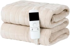 Electric Heated Throw Blanket Cream Home Fleece Comfort Control Settings Warmer